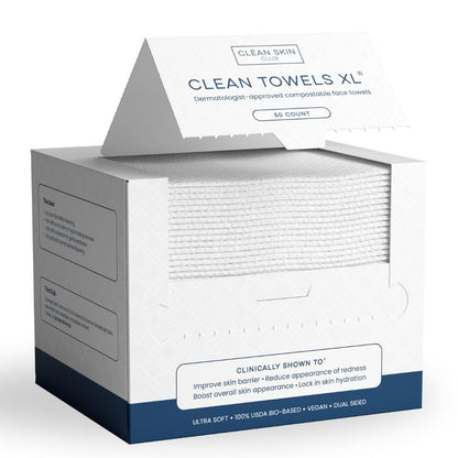 Clean Towels XL™, 100% USDA Biobased Face Towel, Disposable Face Towelette, Makeup Remover Dry Wipes, Ultra Soft, 50 Ct, 1 Pack