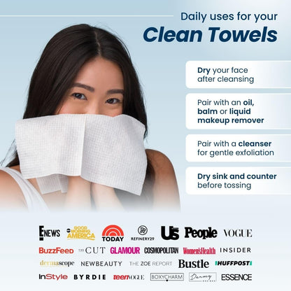 Clean Towels XL™, 100% USDA Biobased Face Towel, Disposable Face Towelette, Makeup Remover Dry Wipes, Ultra Soft, 50 Ct, 1 Pack