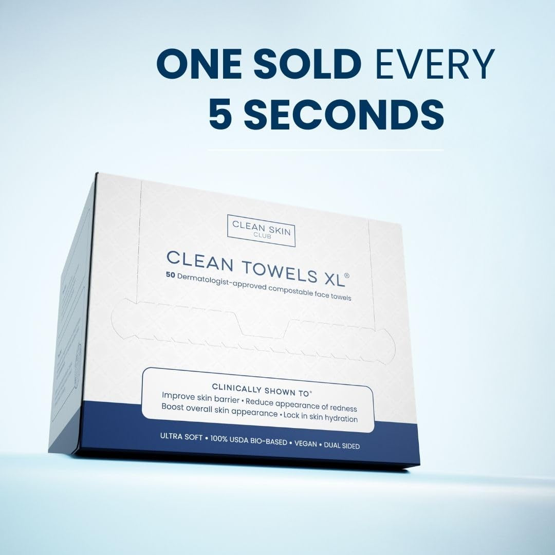 Clean Towels XL™, 100% USDA Biobased Face Towel, Disposable Face Towelette, Makeup Remover Dry Wipes, Ultra Soft, 50 Ct, 1 Pack